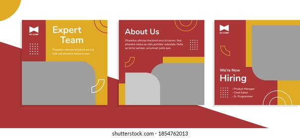 Set of editable square banner templates for social media post, for personal profile, artist, trainer, motivator, coach, ads, and business. With simple mustard and red color. (1/3)