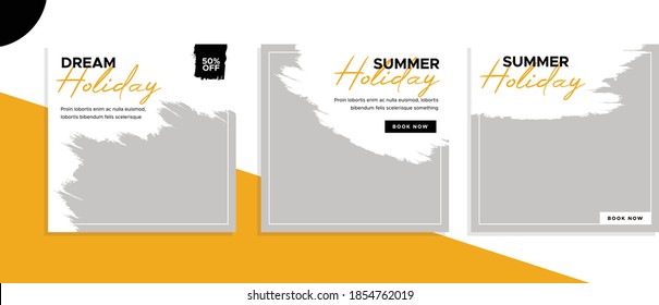 Conjunto de plantillas de banners cuadrados editables para publicaciones en redes sociales, para empresas, empresas, turismo turístico, publicidad y negocios. Con un sencillo color blanco y naranja. (3/3)