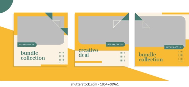 Set of editable square banner templates for social media post, for corporate company, fashion store, advertisement, and business. With simple orange and green color. (2/2)
