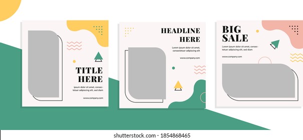 Set of editable square banner templates for social media, for corporate, company, fashion store, advertisement, and business. With orange, green, and pink color. (3/3)