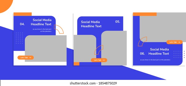 Set Of Editable Square Banner Templates For Social Media Post, For Personal Profile, Artist, Trainer, Motivator, Coach, Model, Ads, And Business. With Simple Orange And Blue Color. (2/3)