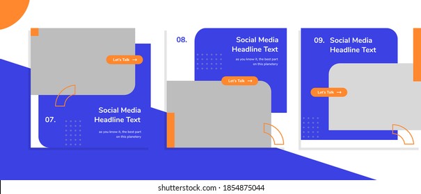 Set of editable square banner templates for social media post, for personal profile, artist, trainer, motivator, coach, model, ads, and business. With simple orange and blue color. (3/3)