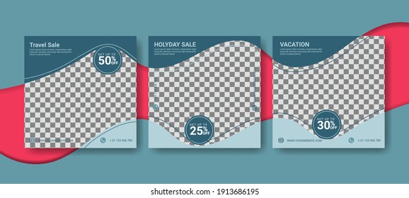 Set of editable square banner templates. Great for social media posts, web ads.vector illustration