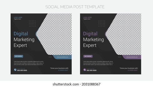 Set of editable square banner templates in different colors variations. Usable for social media posts, corporate and web advertisements