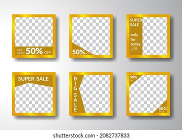 set of editable square banner templates. for social media posts, promotions, digital marketing. gold color style. luxury and elegant