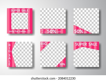 conjunto de plantillas de banner cuadrado modificables. para publicaciones en medios sociales, promociones, marketing digital. estilo de color rosa