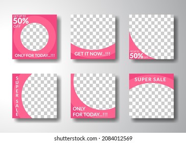 set of editable square banner templates. for social media posts, promotions, digital marketing. pink color style