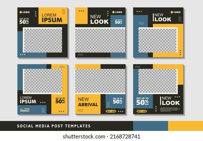 Set of editable square banner templates with photo collage. Suitable for Social Media Post and Online Advertising, Event, and etc. Vector Illustration.