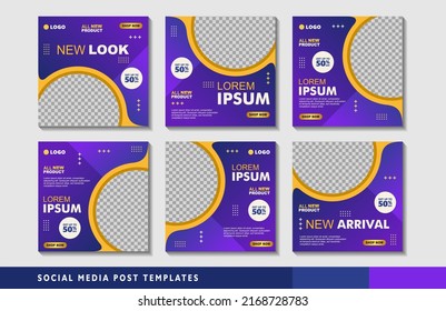 Set of editable square banner templates with photo collage. Suitable for Social Media Post and Online Advertising, Event, and etc. Vector Illustration.