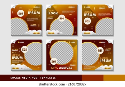 Set of editable square banner templates with photo collage. Suitable for Social Media Post and Online Advertising, Event, and etc. Vector Illustration.