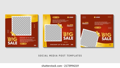 Conjunto de plantillas de banner cuadradas editables con collage de fotos. Ilustración vectorial adecuada para publicaciones en medios sociales y publicidad en línea, eventos, etc.