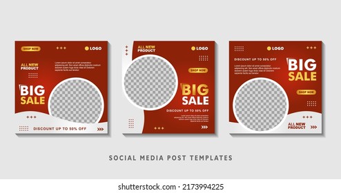 Set of editable square banner templates with photo collage. Suitable for Social Media Post and Online Advertising, Event, and etc. Vector Illustration.