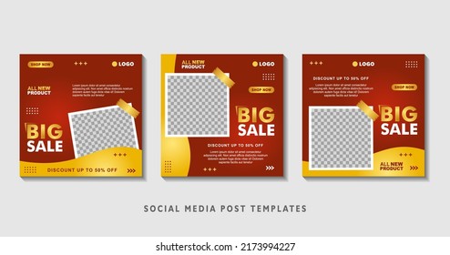 Set of editable square banner templates with photo collage. Suitable for Social Media Post and Online Advertising, Event, and etc. Vector Illustration.