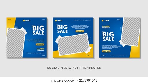 Set of editable square banner templates with photo collage. Suitable for Social Media Post and Online Advertising, Event, and etc. Vector Illustration.