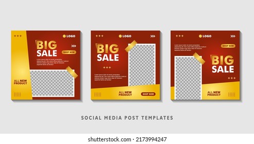 Set of editable square banner templates with photo collage. Suitable for Social Media Post and Online Advertising, Event, and etc. Vector Illustration.