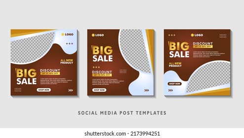 Set of editable square banner templates with photo collage. Suitable for Social Media Post and Online Advertising, Event, and etc. Vector Illustration.