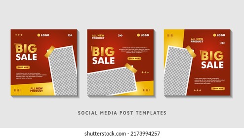 Set of editable square banner templates with photo collage. Suitable for Social Media Post and Online Advertising, Event, and etc. Vector Illustration.