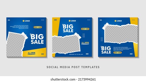 Set of editable square banner templates with photo collage. Suitable for Social Media Post and Online Advertising, Event, and etc. Vector Illustration.