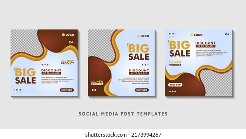 Set of editable square banner templates with photo collage. Suitable for Social Media Post and Online Advertising, Event, and etc. Vector Illustration.