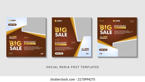 Set of editable square banner templates with photo collage. Suitable for Social Media Post and Online Advertising, Event, and etc. Vector Illustration.