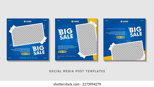 Set of editable square banner templates with photo collage. Suitable for Social Media Post and Online Advertising, Event, and etc. Vector Illustration.