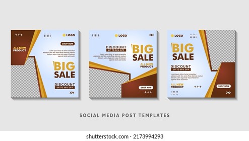 Set of editable square banner templates with photo collage. Suitable for Social Media Post and Online Advertising, Event, and etc. Vector Illustration.