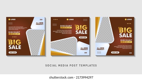 Set of editable square banner templates with photo collage. Suitable for Social Media Post and Online Advertising, Event, and etc. Vector Illustration.