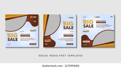 Set of editable square banner templates with photo collage. Suitable for Social Media Post and Online Advertising, Event, and etc. Vector Illustration.