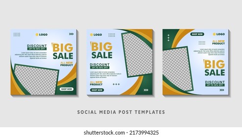 Set of editable square banner templates with photo collage. Suitable for Social Media Post and Online Advertising, Event, and etc. Vector Illustration.