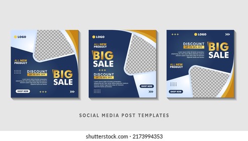 Set of editable square banner templates with photo collage. Suitable for Social Media Post and Online Advertising, Event, and etc. Vector Illustration.