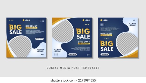 Set of editable square banner templates with photo collage. Suitable for Social Media Post and Online Advertising, Event, and etc. Vector Illustration.