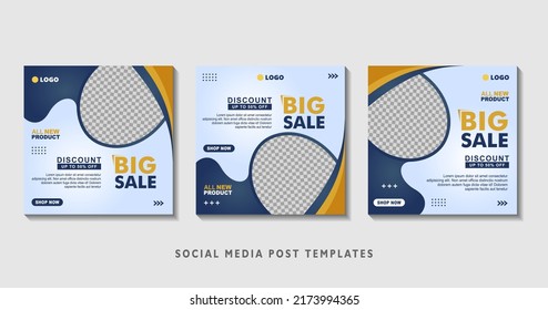 Set of editable square banner templates with photo collage. Suitable for Social Media Post and Online Advertising, Event, and etc. Vector Illustration.