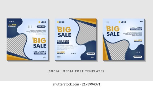 Set of editable square banner templates with photo collage. Suitable for Social Media Post and Online Advertising, Event, and etc. Vector Illustration.
