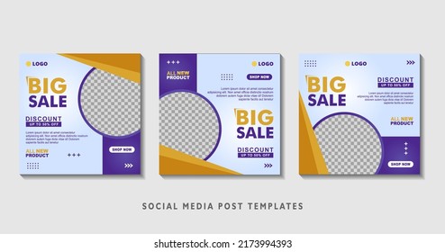 Set of editable square banner templates with photo collage. Suitable for Social Media Post and Online Advertising, Event, and etc. Vector Illustration.