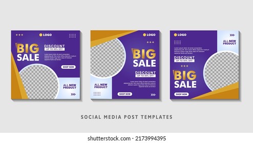 Set of editable square banner templates with photo collage. Suitable for Social Media Post and Online Advertising, Event, and etc. Vector Illustration.