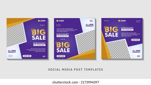 Set of editable square banner templates with photo collage. Suitable for Social Media Post and Online Advertising, Event, and etc. Vector Illustration.