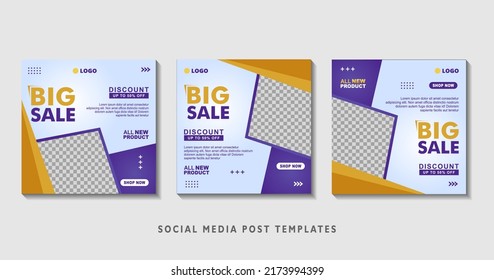 Set of editable square banner templates with photo collage. Suitable for Social Media Post and Online Advertising, Event, and etc. Vector Illustration.