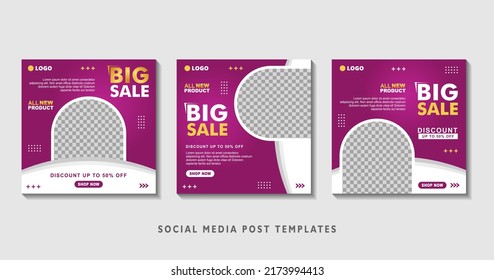 Set of editable square banner templates with photo collage. Suitable for Social Media Post and Online Advertising, Event, and etc. Vector Illustration.
