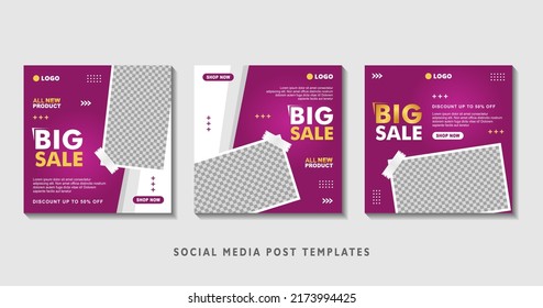 Conjunto de plantillas de banner cuadradas editables con collage de fotos. Ilustración vectorial adecuada para publicaciones en medios sociales y publicidad en línea, eventos, etc.