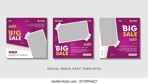 Set of editable square banner templates with photo collage. Suitable for Social Media Post and Online Advertising, Event, and etc. Vector Illustration.