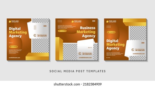 Conjunto de plantillas de banner cuadradas editables con collage de fotos. Ilustración vectorial adecuada para publicaciones en medios sociales y publicidad en línea, eventos, etc.