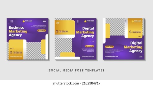 Set of editable square banner templates with photo collage. Suitable for Social Media Post and Online Advertising, Event, and etc. Vector Illustration.