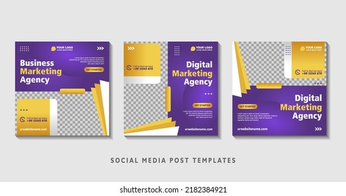 Set of editable square banner templates with photo collage. Suitable for Social Media Post and Online Advertising, Event, and etc. Vector Illustration.