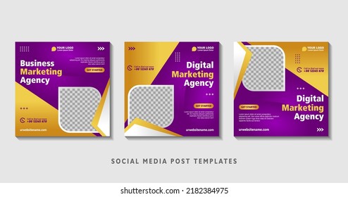 Set of editable square banner templates with photo collage. Suitable for Social Media Post and Online Advertising, Event, and etc. Vector Illustration.