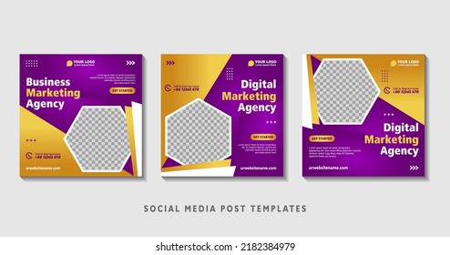 Set of editable square banner templates with photo collage. Suitable for Social Media Post and Online Advertising, Event, and etc. Vector Illustration.
