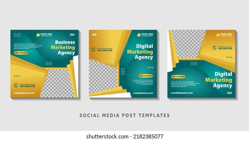Set of editable square banner templates with photo collage. Suitable for Social Media Post and Online Advertising, Event, and etc. Vector Illustration.