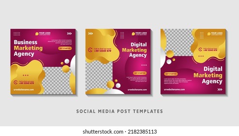 Set of editable square banner templates with photo collage. Suitable for Social Media Post and Online Advertising, Event, and etc. Vector Illustration.