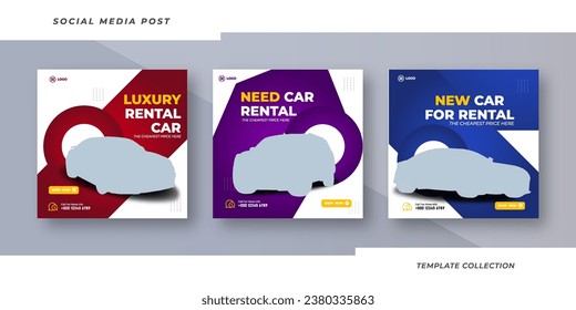 Conjunto de plantillas de banner cuadrado editables, alquiler de coches de lujo diseño de publicaciones en medios sociales y venta conjunto de banners, diseño de plantillas de promoción de venta de negocios