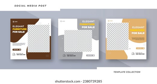 Set of editable square banner templates, Elegant furniture social media banner template 