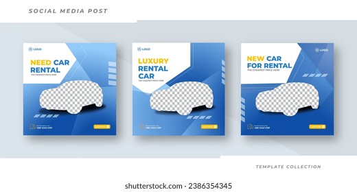 Conjunto de plantillas de banner cuadrado editables, alquiler de coches de lujo diseño de publicaciones en medios sociales y venta conjunto de banners, diseño de plantillas de promoción de venta de negocios